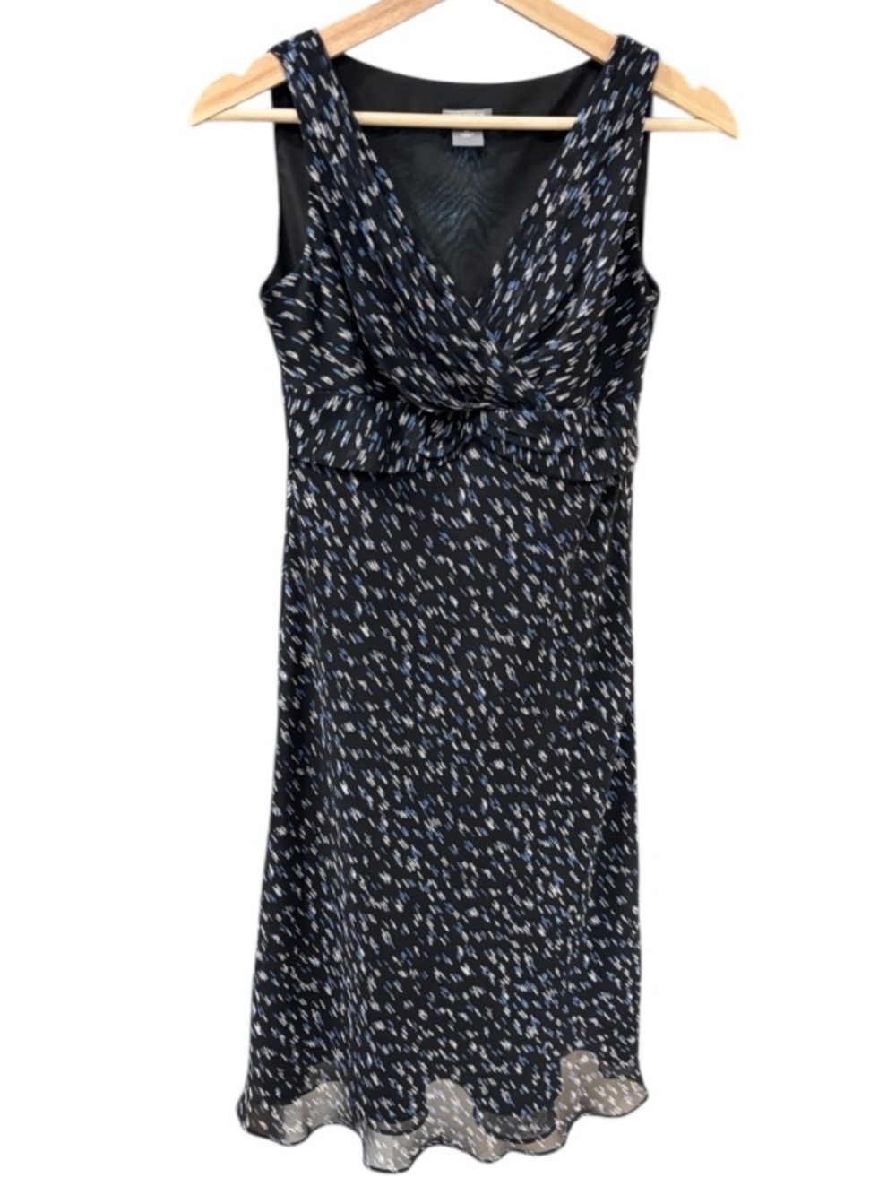 Ann Taylor Empire Waist Midi Dress - Black Print Size 0P